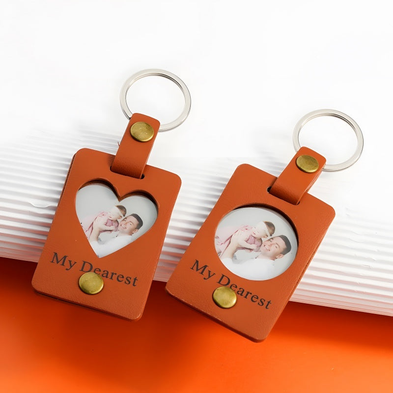 Customized photo heart keychain - "Your love, frozen in time."