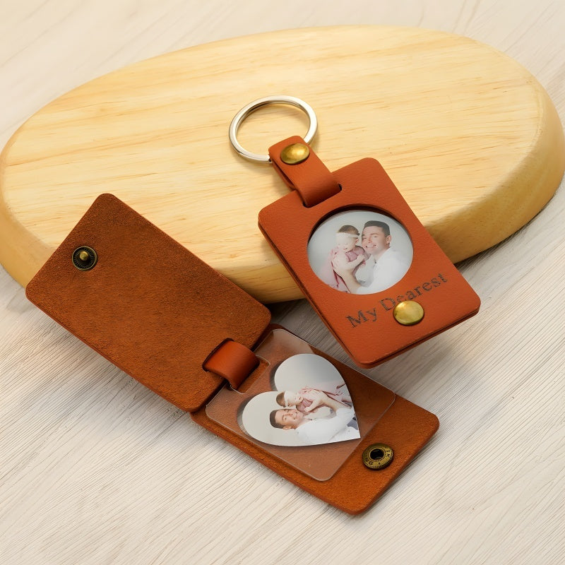 Customized photo heart keychain - "Your love, frozen in time."