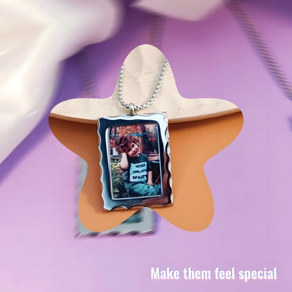 Valentine's Day Photo Necklace for Women - Customizable Rectangle Locket with Diamond Frame - Personalized Gift for Her