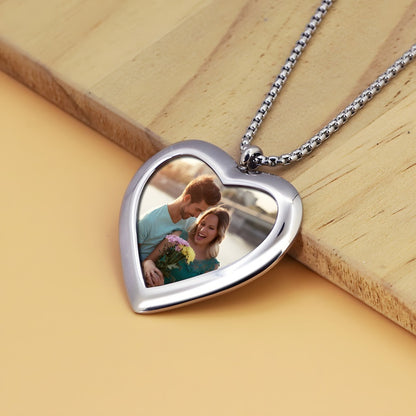 Valentine's Day Photo Necklace for Women - Customizable Rectangle Locket with Diamond Frame - Personalized Gift for Her