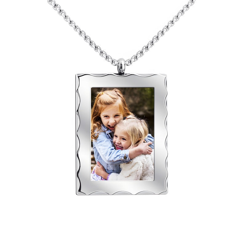 Valentine's Day Photo Necklace for Women - Customizable Rectangle Locket with Diamond Frame - Personalized Gift for Her