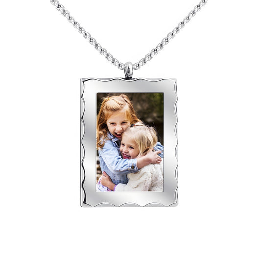 Valentine's Day Photo Necklace for Women - Customizable Rectangle Locket with Diamond Frame - Personalized Gift for Her
