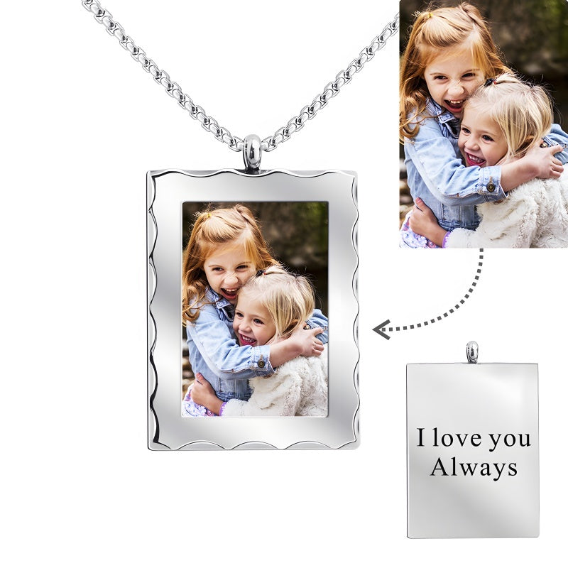 Valentine's Day Photo Necklace for Women - Customizable Rectangle Locket with Diamond Frame - Personalized Gift for Her