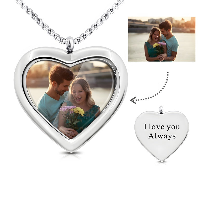 Valentine's Day Photo Necklace for Women - Customizable Rectangle Locket with Diamond Frame - Personalized Gift for Her