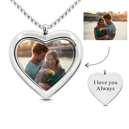 Valentine's Day Photo Necklace for Women - Customizable Rectangle Locket with Diamond Frame - Personalized Gift for Her