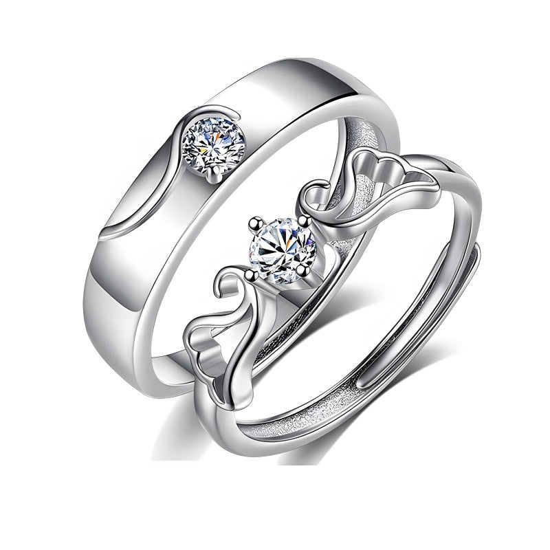 Eternal Wings Moissanite Couple Rings - Promise Woven in Sterling Silver